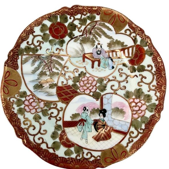 Vintage Asian Japan? Imari Style Decorative Plate Geisha Floral Gold
